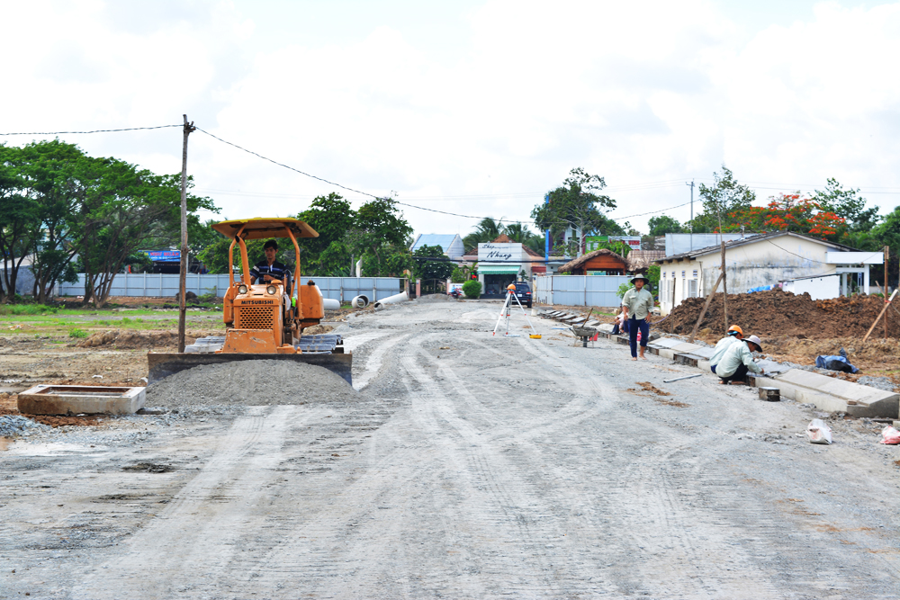 Thi công bó vỉa của đường giao thông nội khu