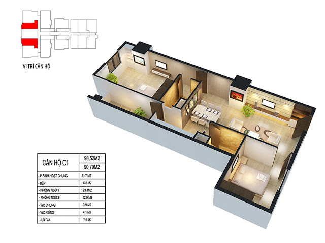 Thiết kế căn hộ C1, C2