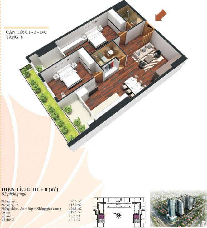 Thiết kế căn hộ C1 - 2