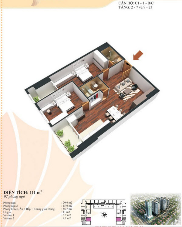 Thiết kế căn hộ C1 - 1