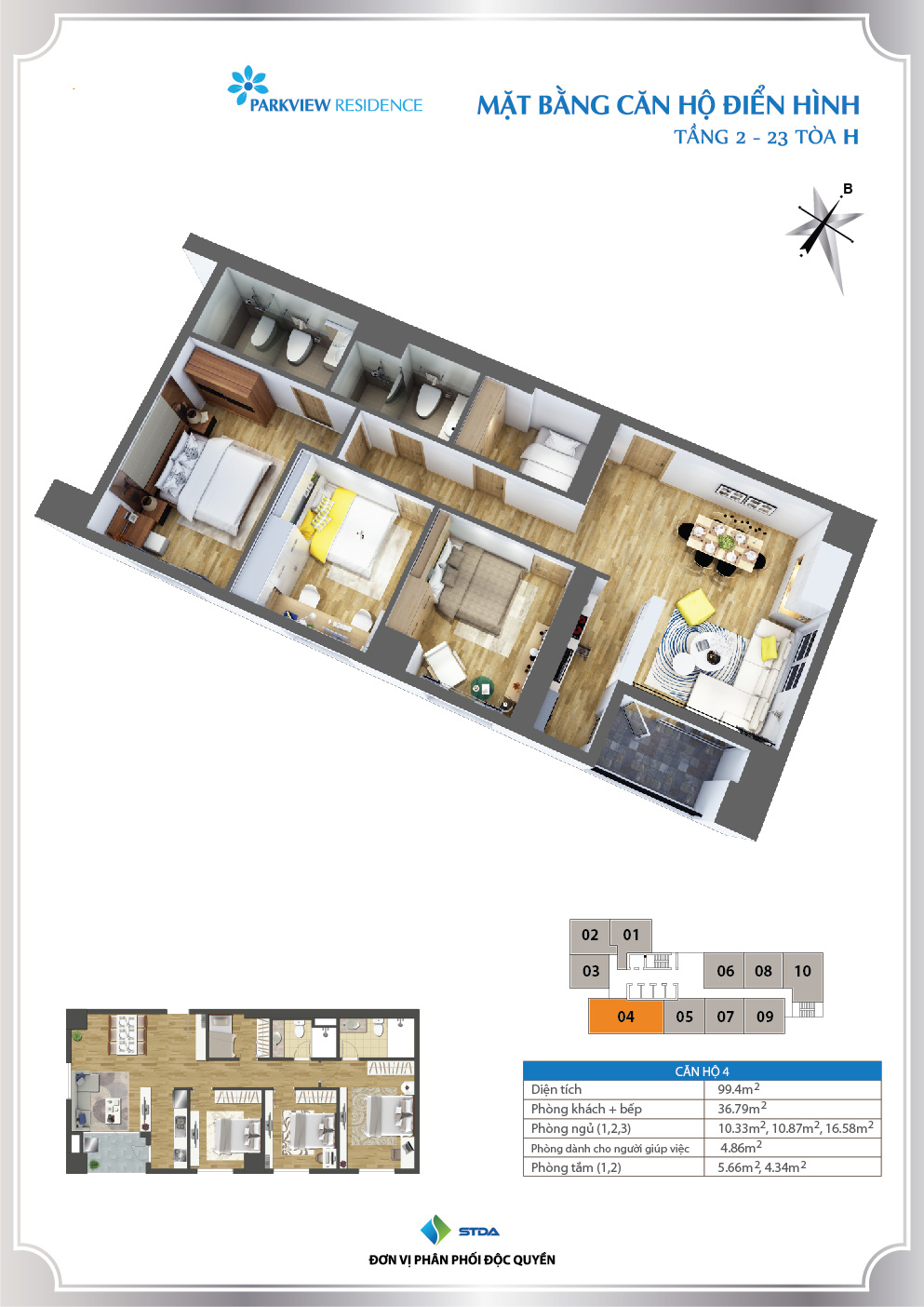 Thiết kế căn 4 - Tòa H