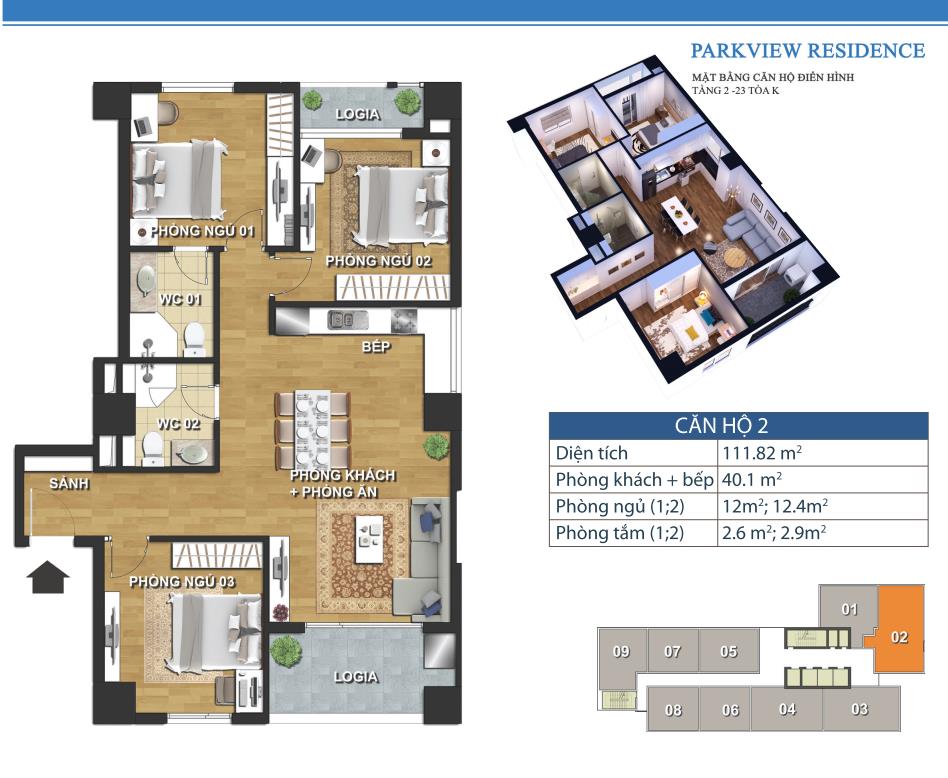 Thiết kế căn 2 - Tòa K
