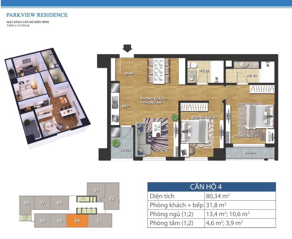Thiết kế căn 4 - Tòa K