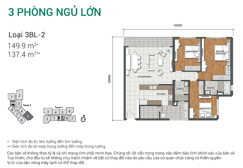 Thiết kế căn hộ loại 3BL - 2