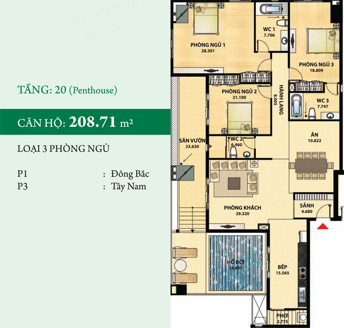 Thiết kế căn hộ P1, P3