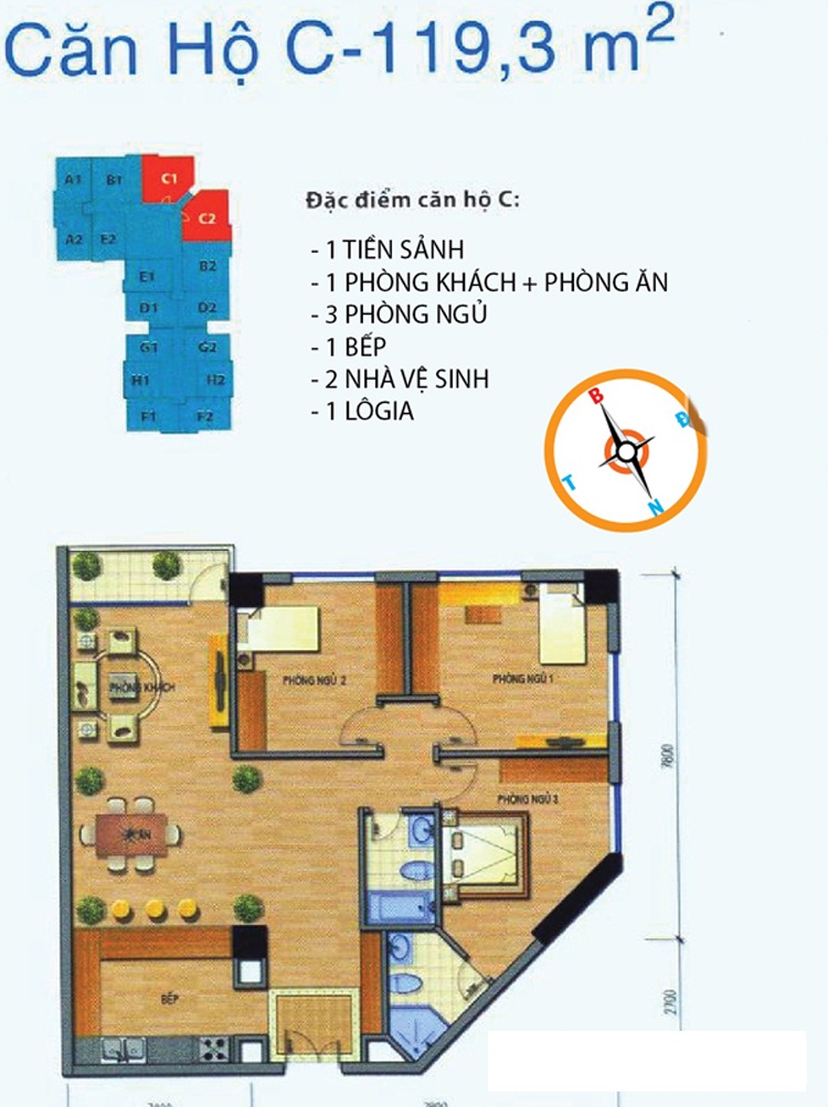 Thiết kế căn hộ C1, C2