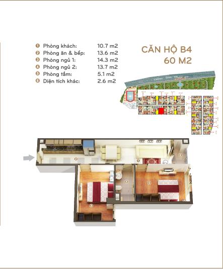 Thiết kế căn hộ 60 m2