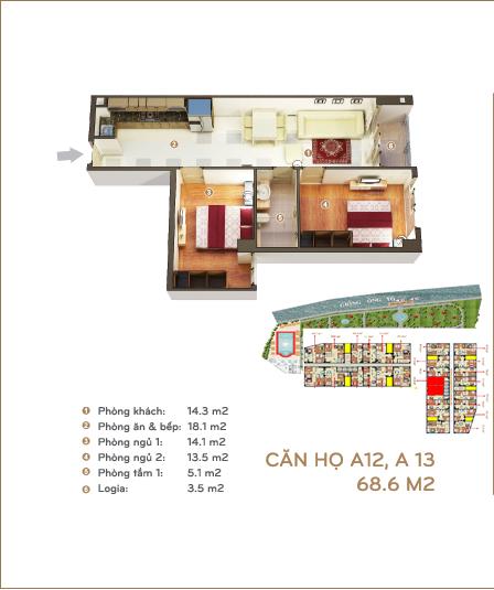 Thiết kế căn hộ 68.6 m2