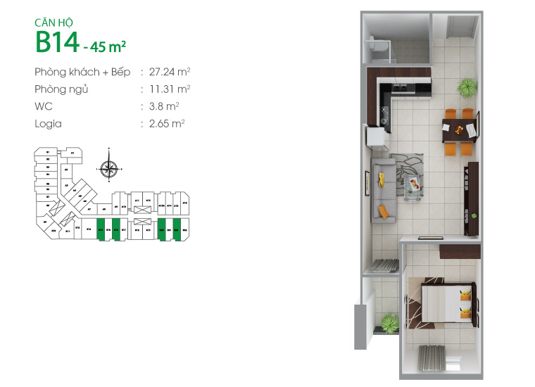 Thiết kế căn hộ B14,B15,B16,B17,B20,B21