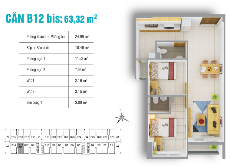 Thiết kế căn hộ B12 bis