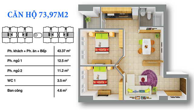 Thiết kế căn hộ 73.97m2