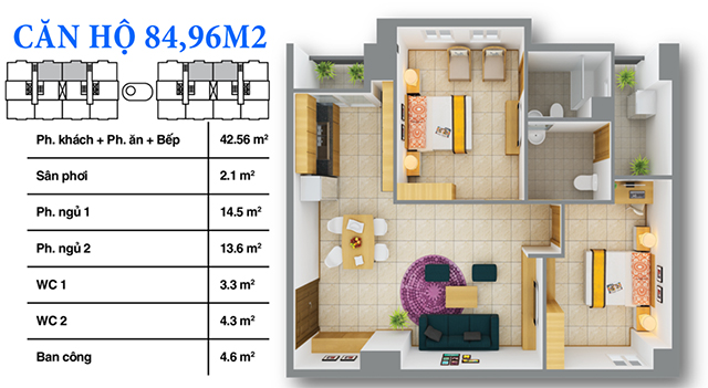 Thiết kế căn hộ 84.96m2