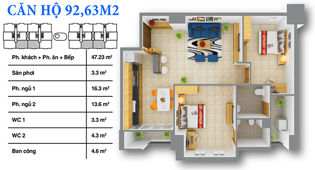 Thiết kế căn hộ 92.63m2