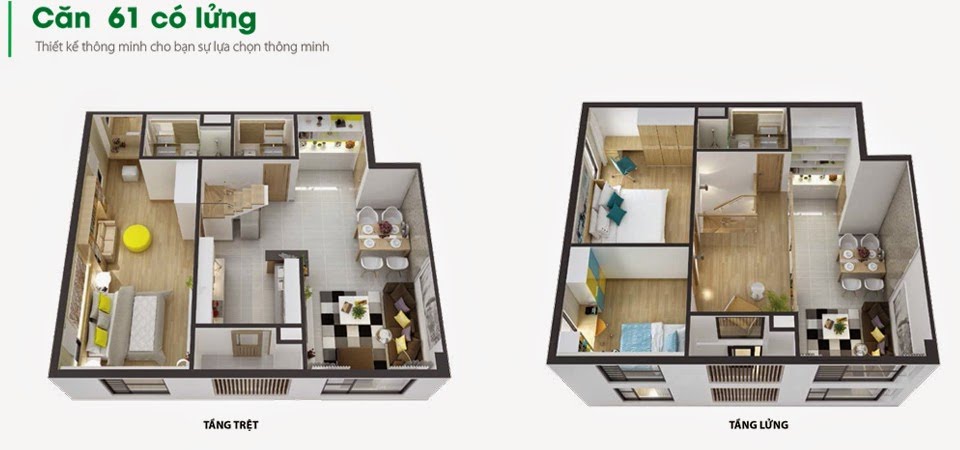 Thiết kế căn hộ 61 m2