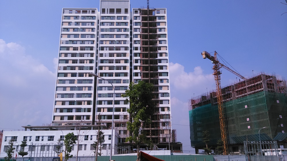 Block A đang hoàn thiện các căn hộ đang thi công nội thất