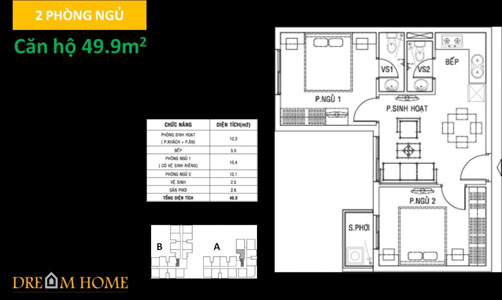Thiết kế căn hộ 49.9m2