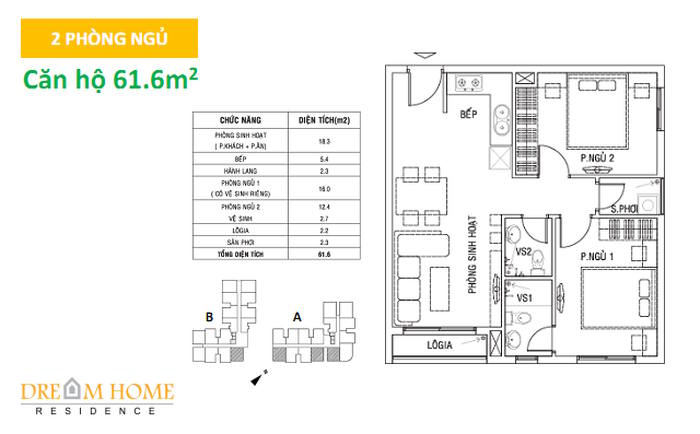 Thiết kế căn hộ 61.6m2
