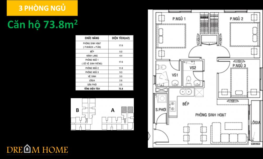 Thiết kế căn hộ 73.8m2