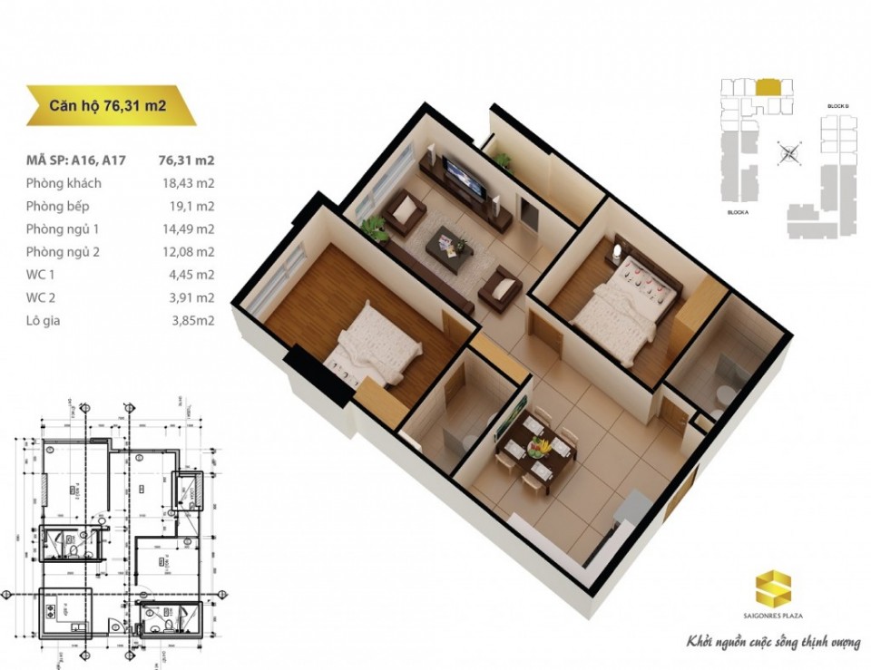 Thiết kế căn hộ 76.31 m2