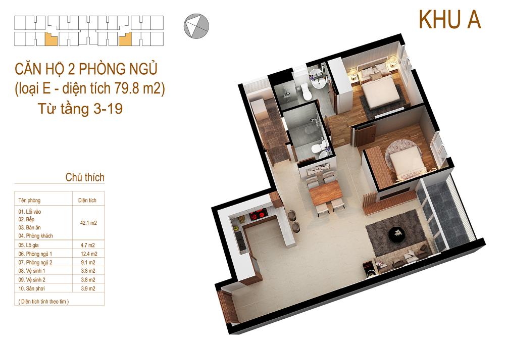 Căn hộ 2 PN - 79.8m2