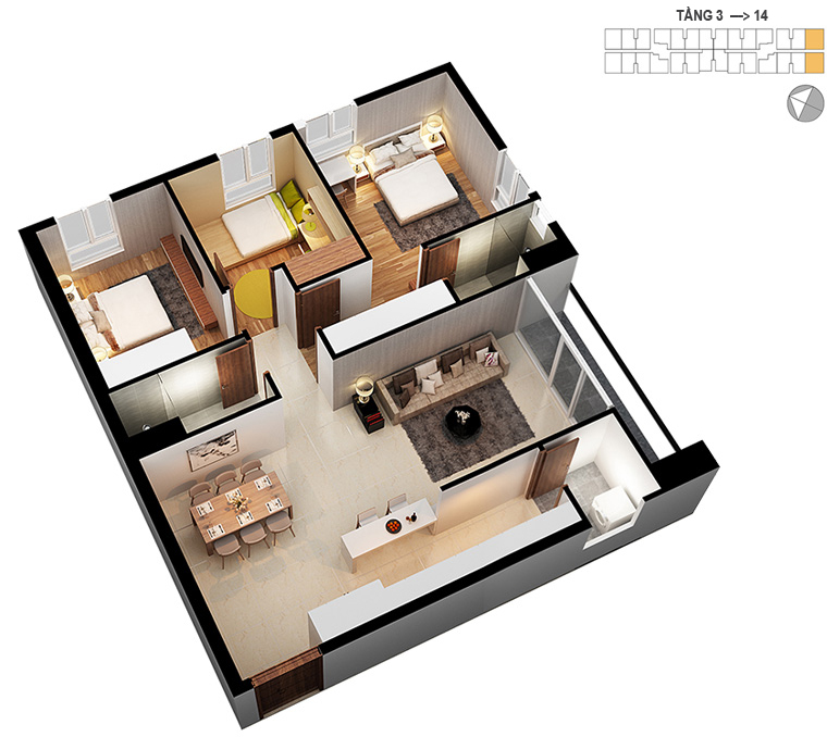 Căn hộ 3 PN - 97.4m2