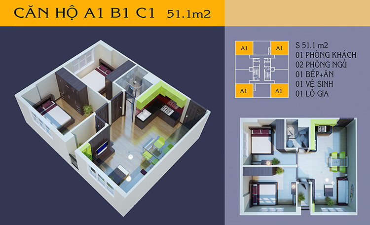 Thiết kế căn hộ A1-B1-C1