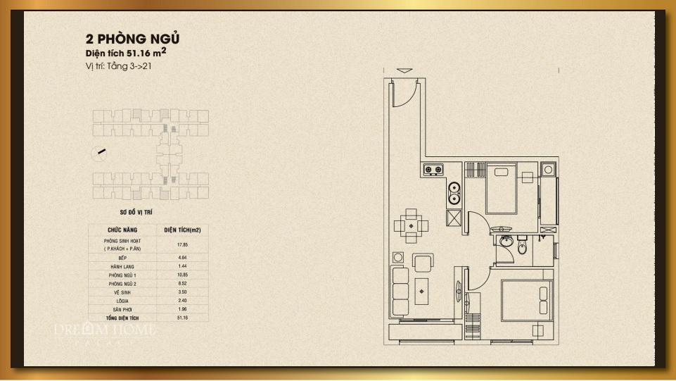 Thiết kế căn hộ 51.16 m2