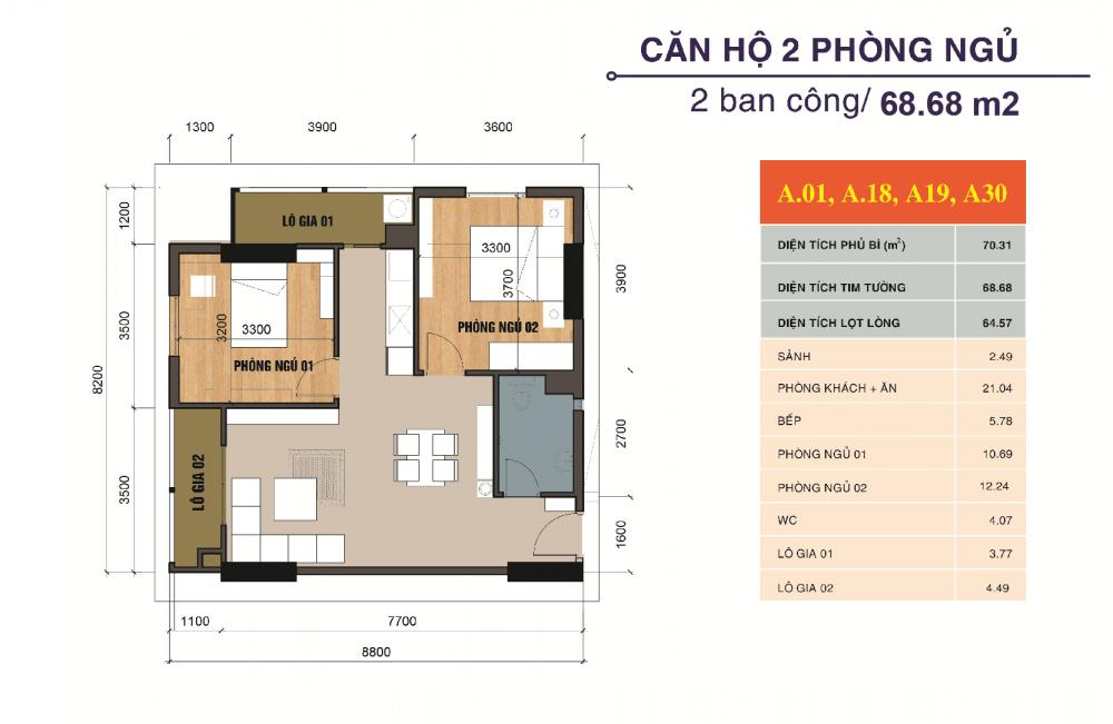 Thiết kế căn hộ A01, A18, A19, A30