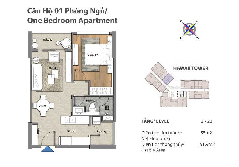 Căn hộ 1 phòng ngủ