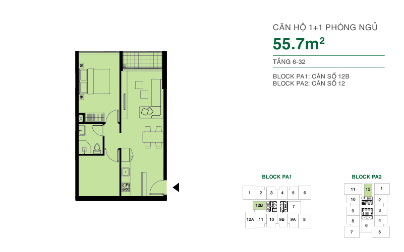 Thiết kế căn hộ 55.7 m2