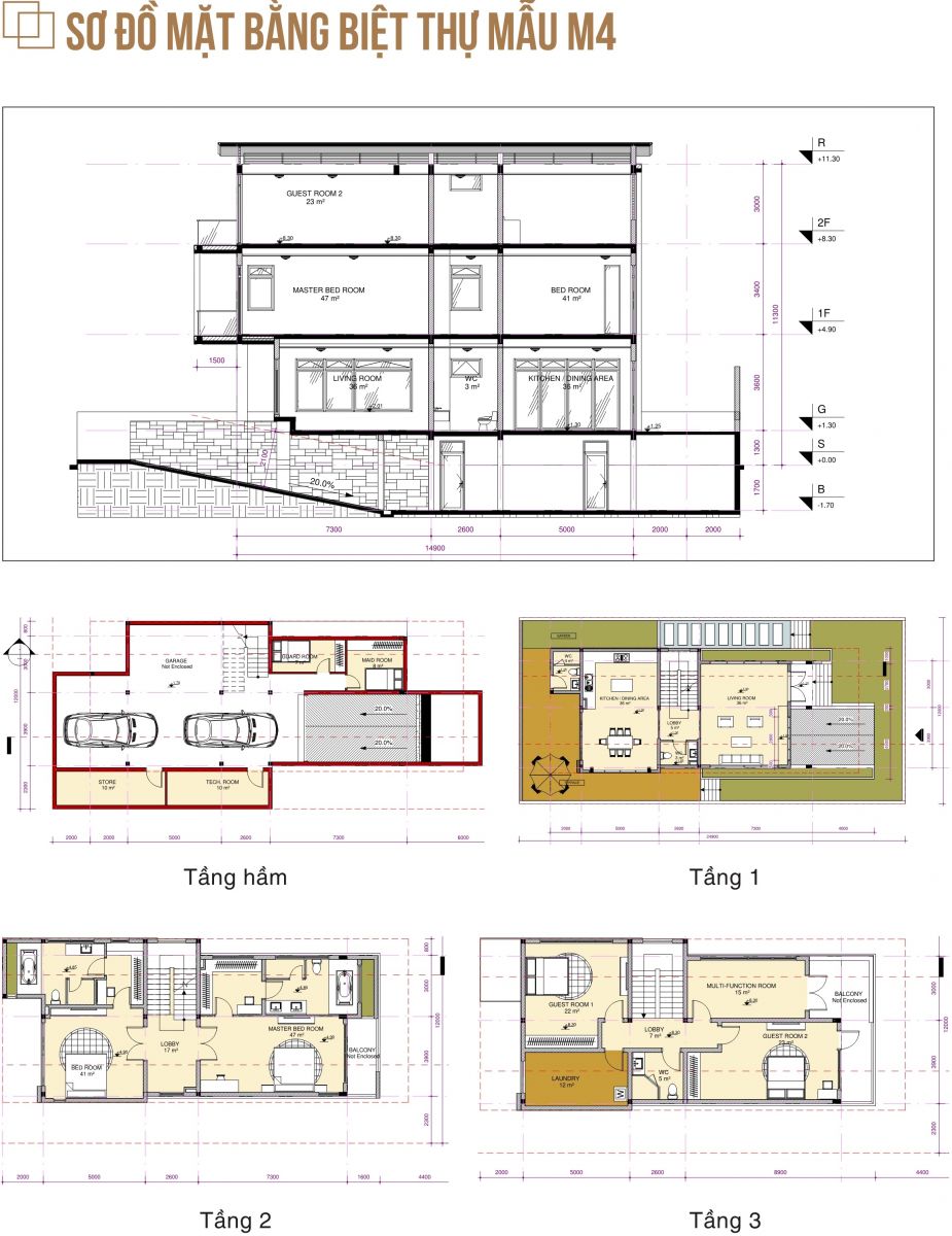 Thiết kế biệt thự mẫu M4 (lô B1 - B2 - B3)
